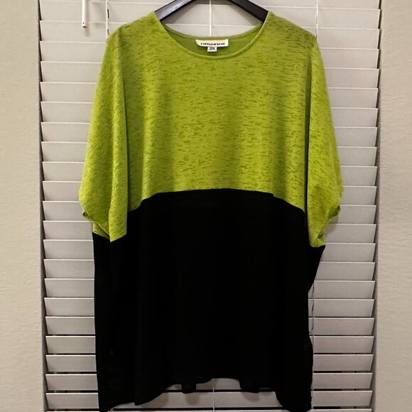 Caroline Rose - Lime/Green & Black Color Block Tunic - One Size Plus - Picture 1 of 2